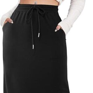 SOFIA'S CHOICE Women's Midi Skirt Drawstring High Waist Sweat Skirts with Pocket